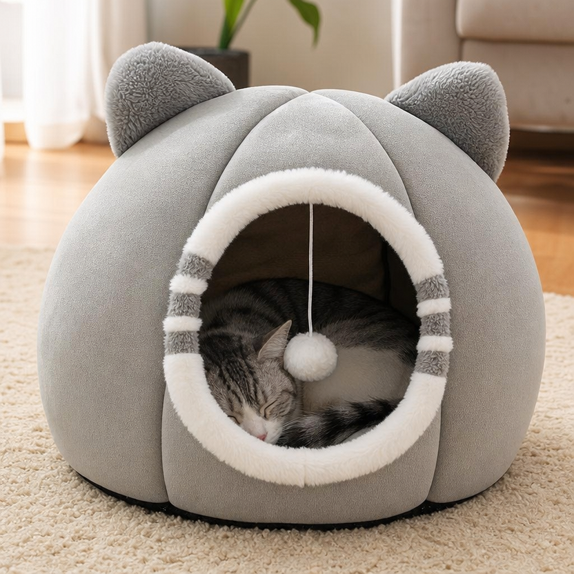 Deep Sleeping Cat Bed Cave lifestyle