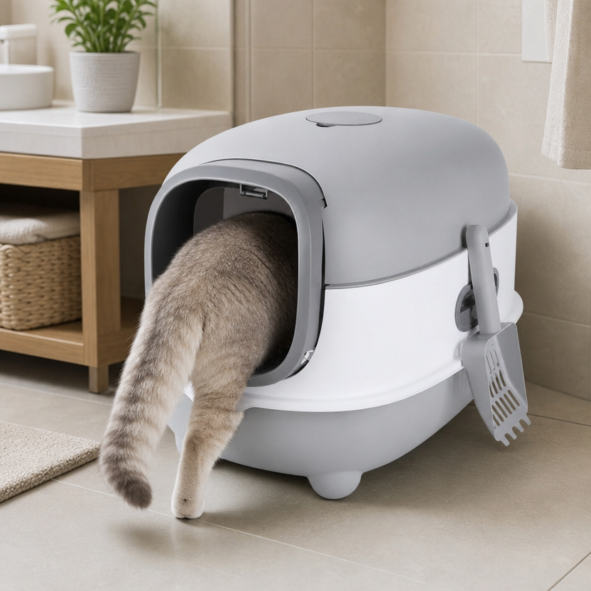 Dome Structure Closed Cat Litter Box lifestyle