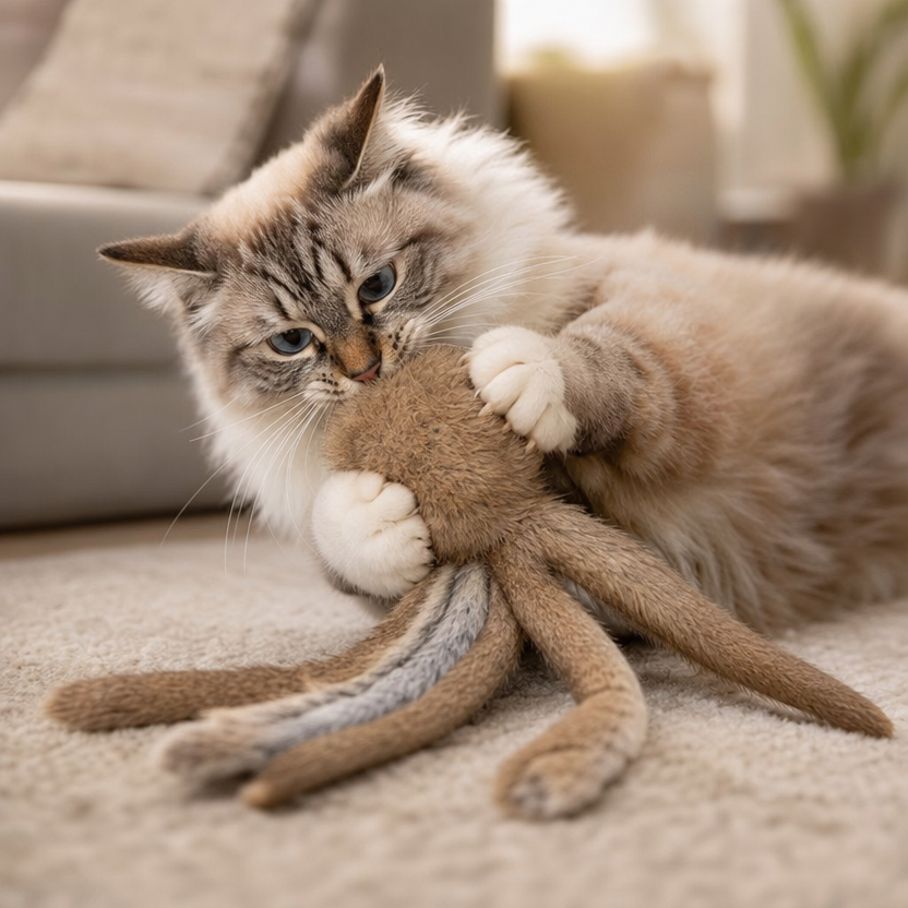 Faux Rabbit Fur Cat Kicker Toy lifestyle