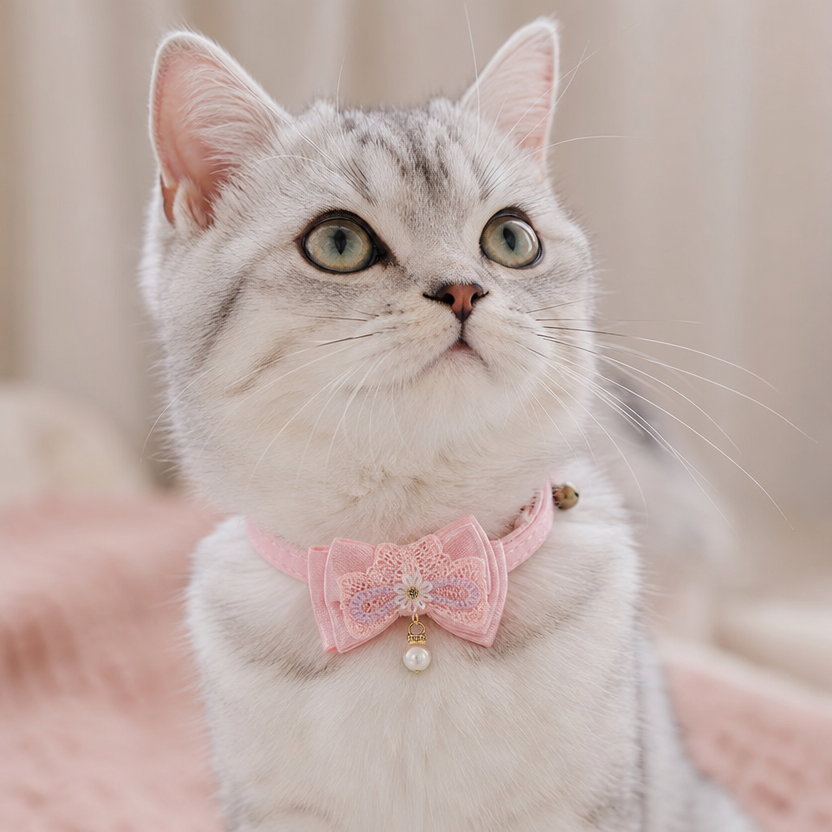 Pink Lace Bow Bell Collar lifestyle