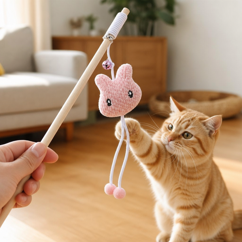 Cat Toy Wooden Pole Plush Animal Shape