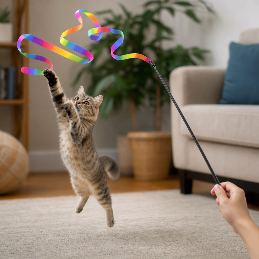 Rainbow Strips Cat Teaser Wand lifestyle