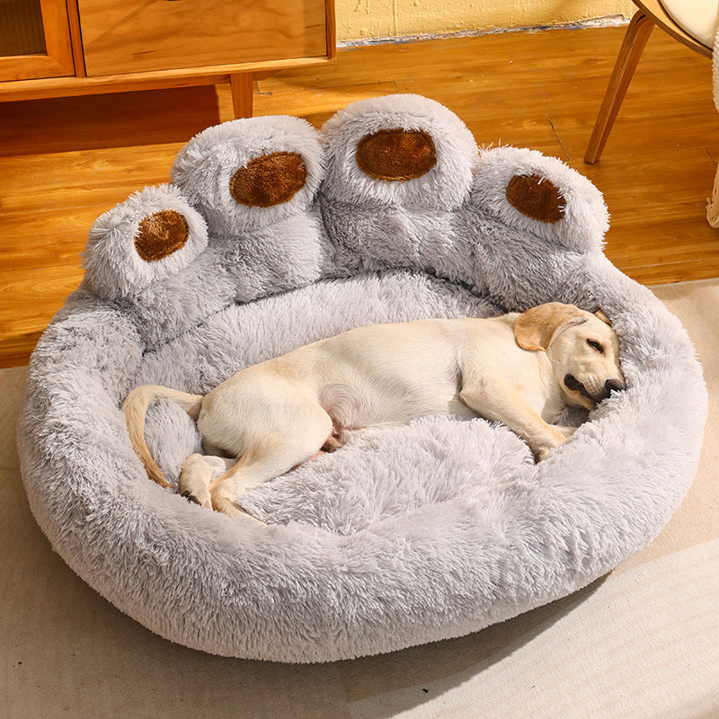 Warm Fleece Round Dog Bed - Cosy Kennel Nest with Raised Sides