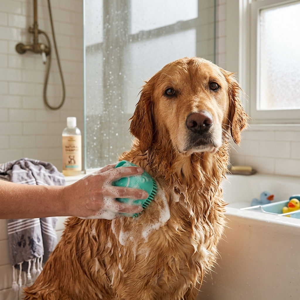 Silicone Pet Bath Brush Glove lifestyle